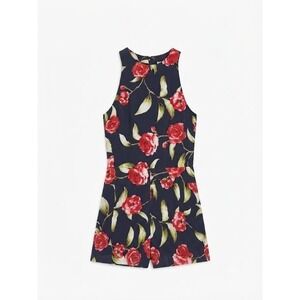 Free People Navy Floral Rose Print Romper Mock Neck Size XS